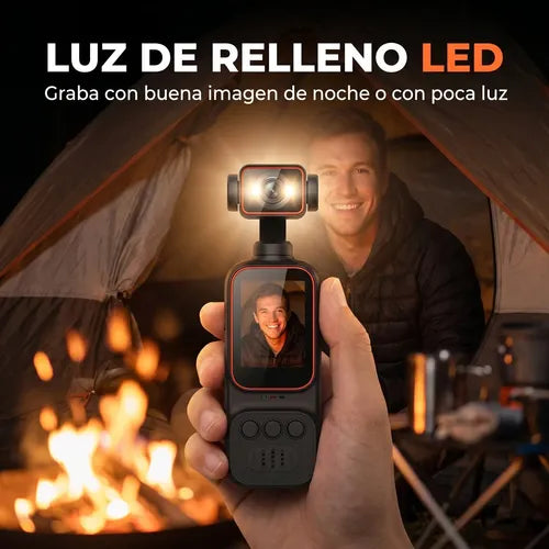Cámara Deportiva 4K WiFi Cabezal Giratorio Con Luz LED