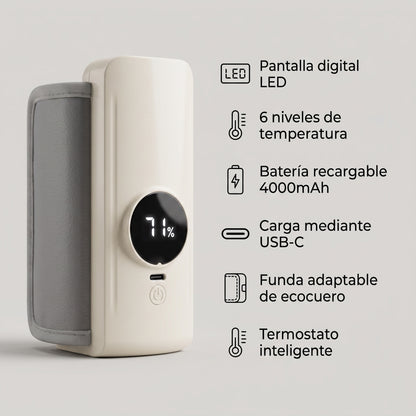 Calentador De Mamadera Portatil Recargable Pantalla LED Temperatura Regulable USB-C