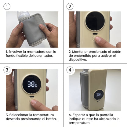 Calentador De Mamadera Portatil Recargable Pantalla LED Temperatura Regulable USB-C