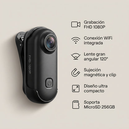 Camara Deportiva Portatil Mini FHD 1080P WiFi Magnetica Tipo Pulgar Clip Ajustable POV