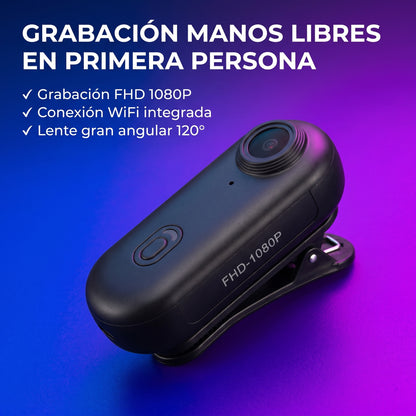 Camara Deportiva Portatil Mini FHD 1080P WiFi Magnetica Tipo Pulgar Clip Ajustable POV
