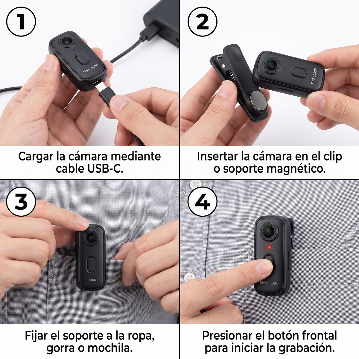 Camara Deportiva Portatil Mini FHD 1080P WiFi Magnetica Tipo Pulgar Clip Ajustable POV