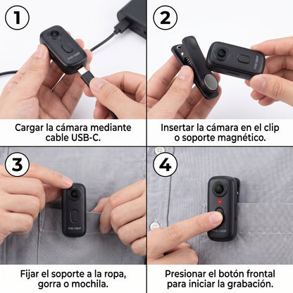 Camara Deportiva Portatil Mini FHD 1080P WiFi Magnetica Tipo Pulgar Clip Ajustable POV