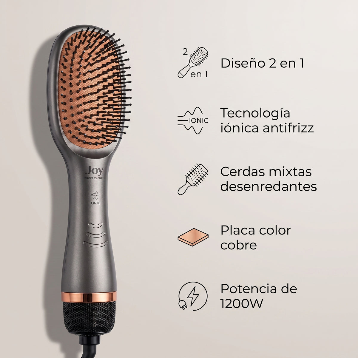 Cepillo Secador Y Alisador 2 En 1 Joy Professional Iónico Antifrizz Modelador
