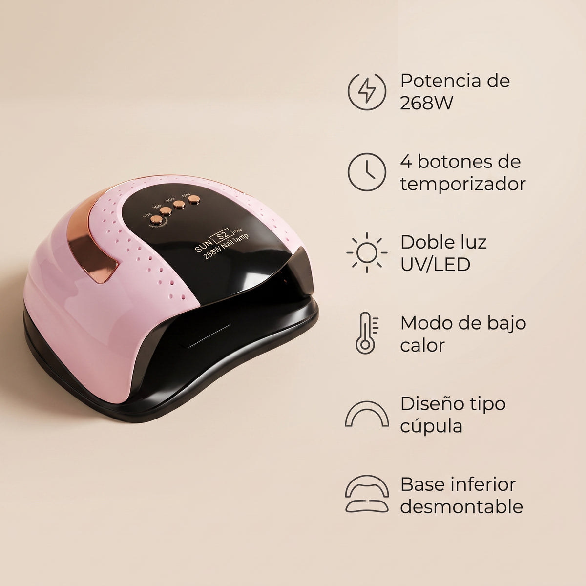 Lámpara Secadora De Uñas UV LED Professional SUN S2 Pro 268W Cabina Curado Rápido