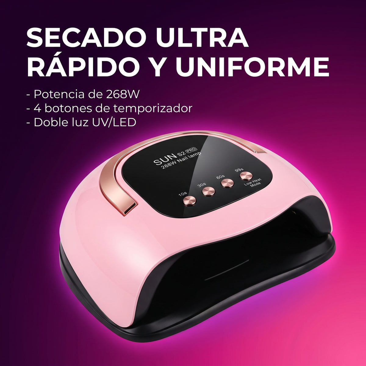 Lámpara Secadora De Uñas UV LED Professional SUN S2 Pro 268W Cabina Curado Rápido