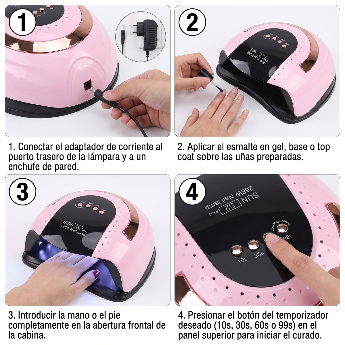 Lámpara Secadora De Uñas UV LED Professional SUN S2 Pro 268W Cabina Curado Rápido