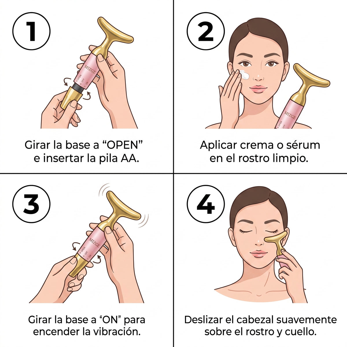 Masajeador Facial Antiarrugas MIZGE MGE-018 Vibración T + Pila Incluida