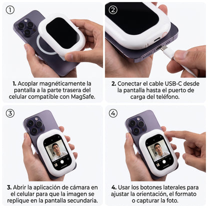 Pantalla Secundaria Magnetica Magsafe Para Celular Espejo Vlogging Fotos Selfie HD